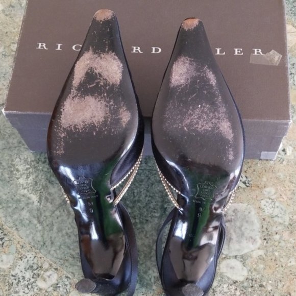 EUC Richard Tyler Black Satin Slingbacks - Picture 6 of 8